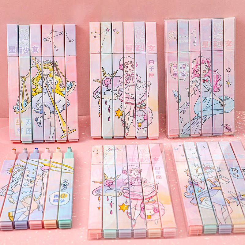 星座蛍光ペン パステル キュート 6本